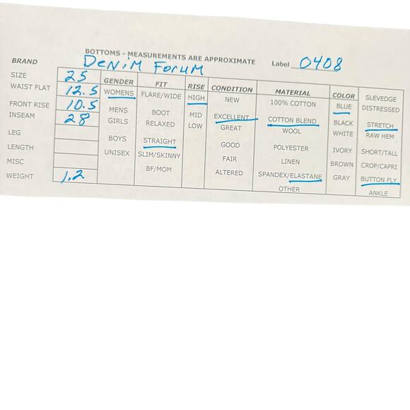 Denim Forum Women's Stretch The Arlo Button Fly High Rise Straight Jeans Size 25 - Picture 10 of 10